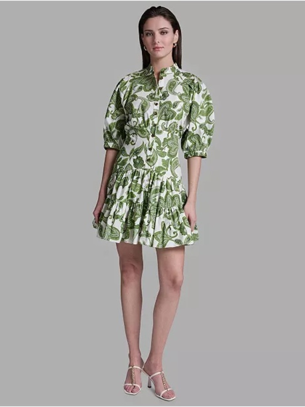 NWT BCBG Paisley Print Puff-Sleeve Dress
